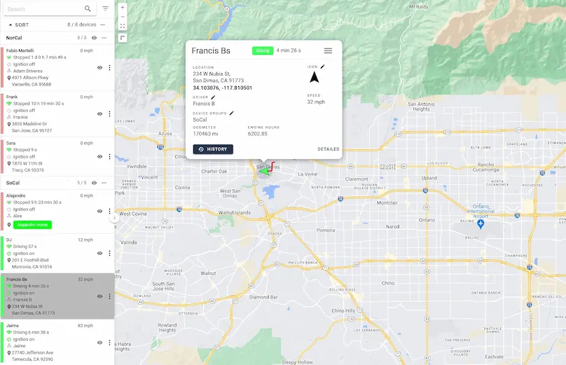 Screenshot of Devices Example Dashboard