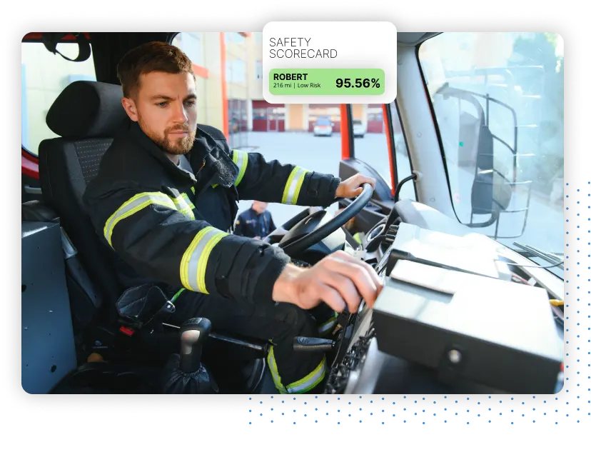 Driver in vehicle with Scorecard Report popup